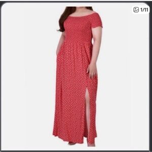 1729NWT  Cato Maxi Dress With Sleek Front slits Off The SHOULDER Accents SzXl